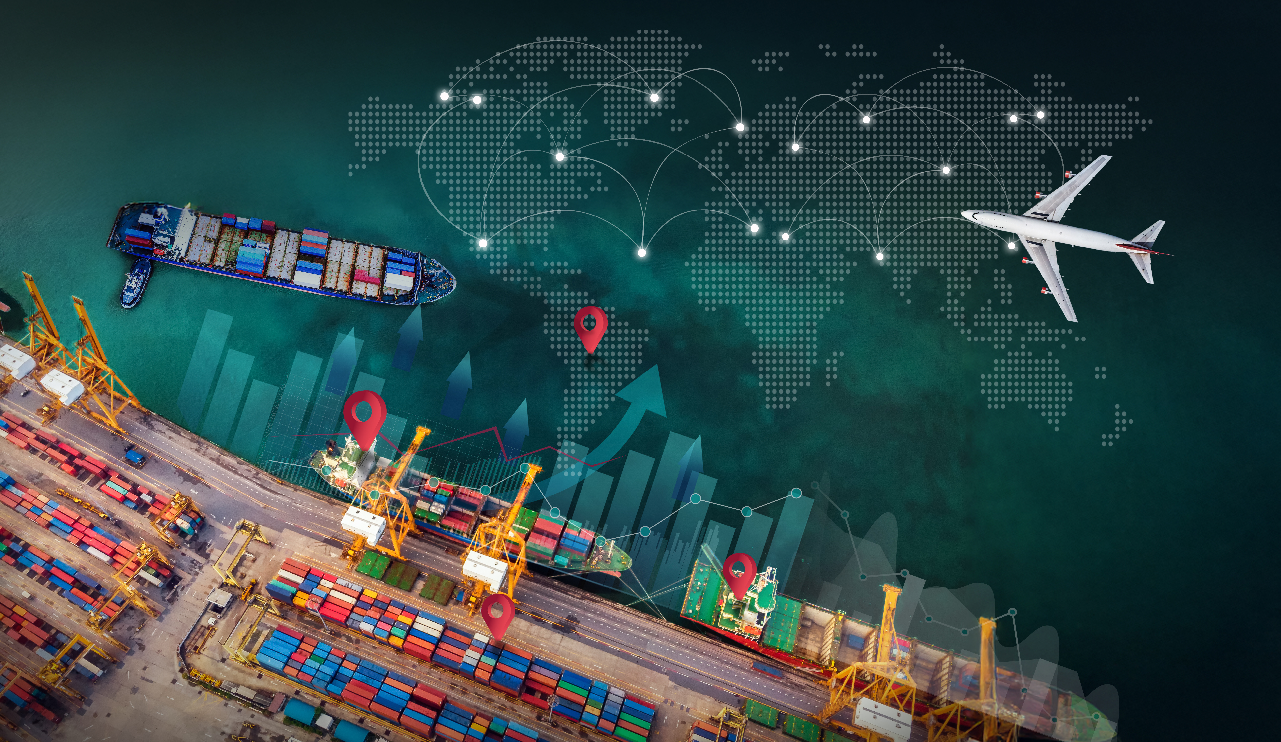 Trade show and exhibition freight staged for international shipment and customs clearance